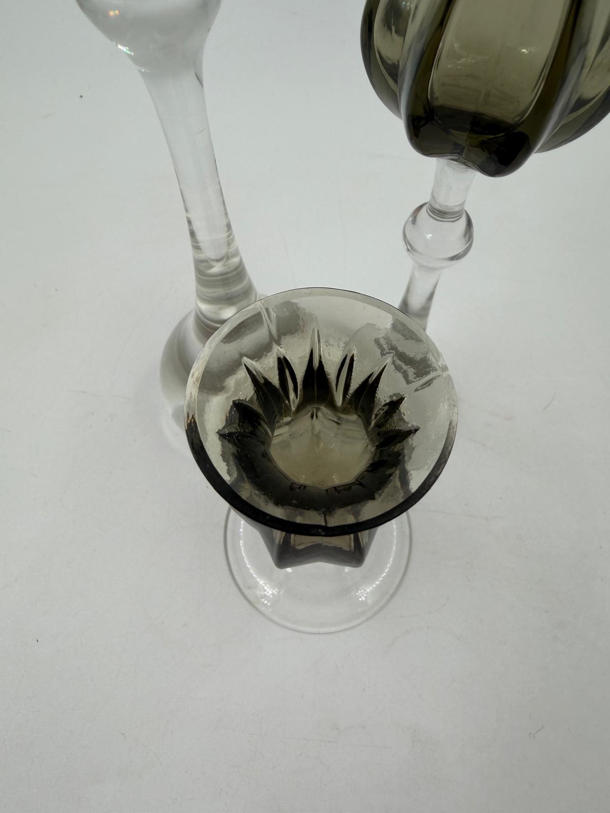 Vintage Kerzenständer Tulipa von Bjørn Wiinblad für Rosenthal Set von 3 Kristall rauchgrau