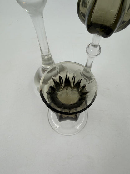 Vintage Kerzenständer Tulipa von Bjørn Wiinblad für Rosenthal Set von 3 Kristall rauchgrau