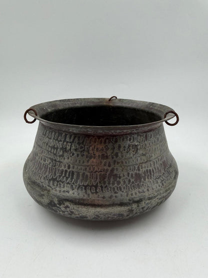 Vintage Kupfertopf mit Patina und 3 Aufhänge-Ring, Deko