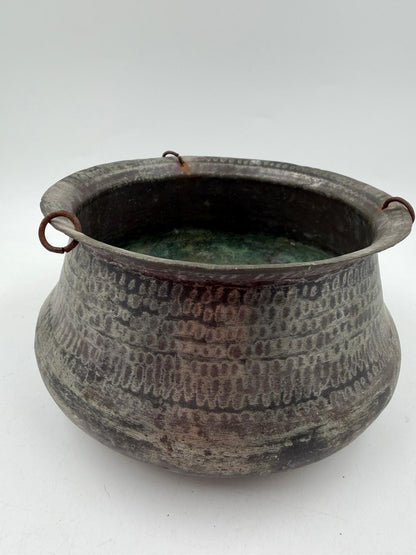 Vintage Kupfertopf mit Patina und 3 Aufhänge-Ring, Deko