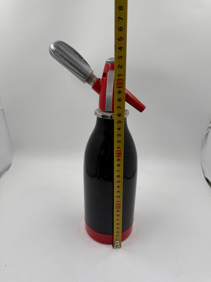Vintage Soda-Siphon Flasche schwarz rot Dekoration sehr gut erhalten