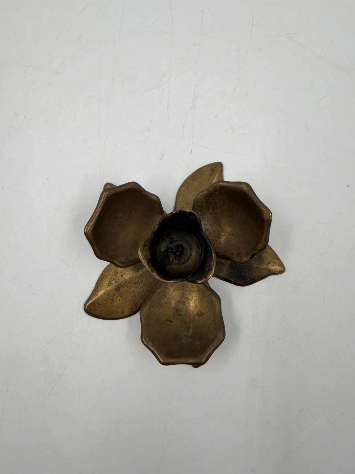 Vintage Kerzenhalter Blume Messing Patina