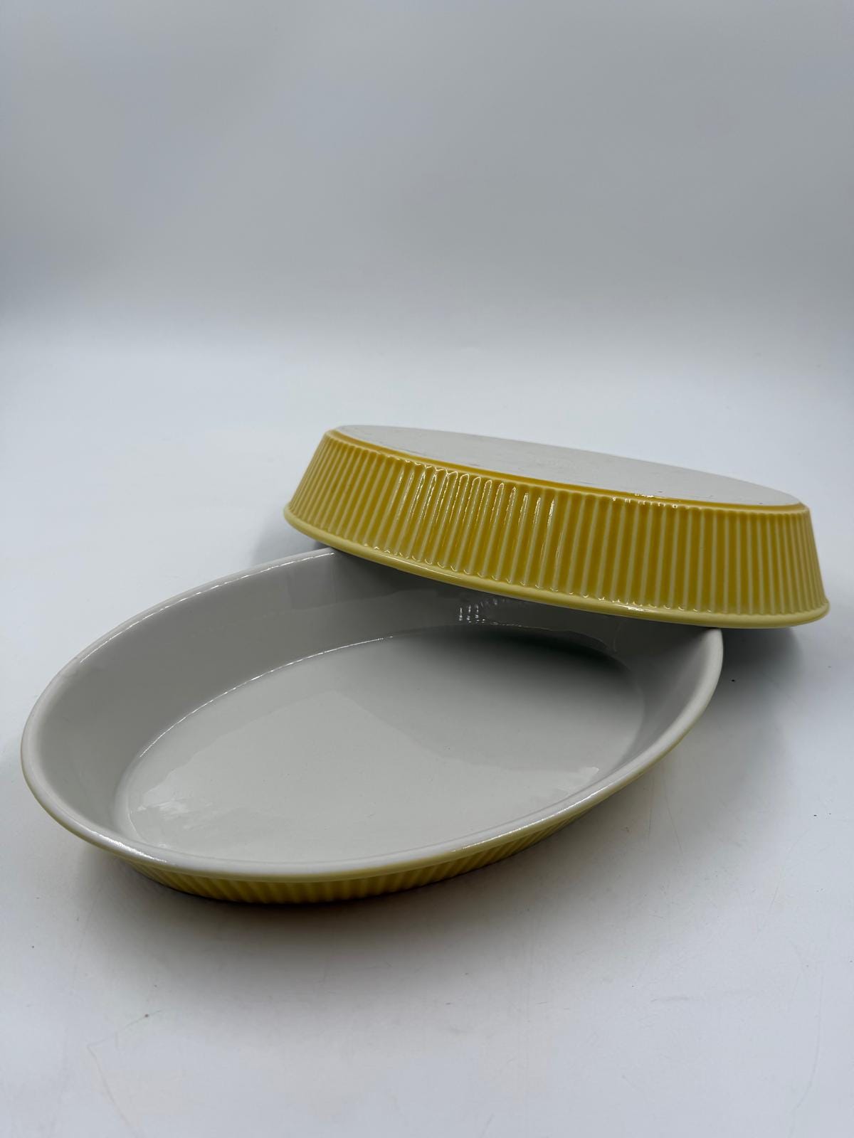 Vintage Auflaufform Set von 2 von Villeroy und Boch feuerfest oval gelb geriffelt