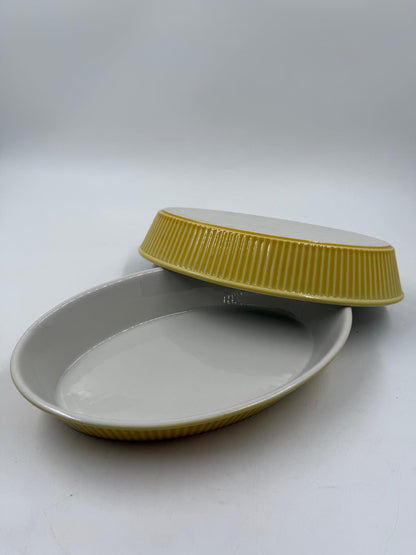 Vintage Auflaufform Set von 2 von Villeroy und Boch feuerfest oval gelb geriffelt