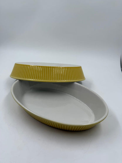 Vintage Auflaufform Set von 2 von Villeroy und Boch feuerfest oval gelb geriffelt