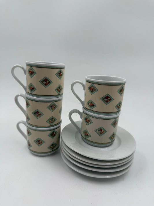 Vintage Mokkatasse Set von Eschenbach Käfer 5 Tassen mit Untertassen Sammlerstück