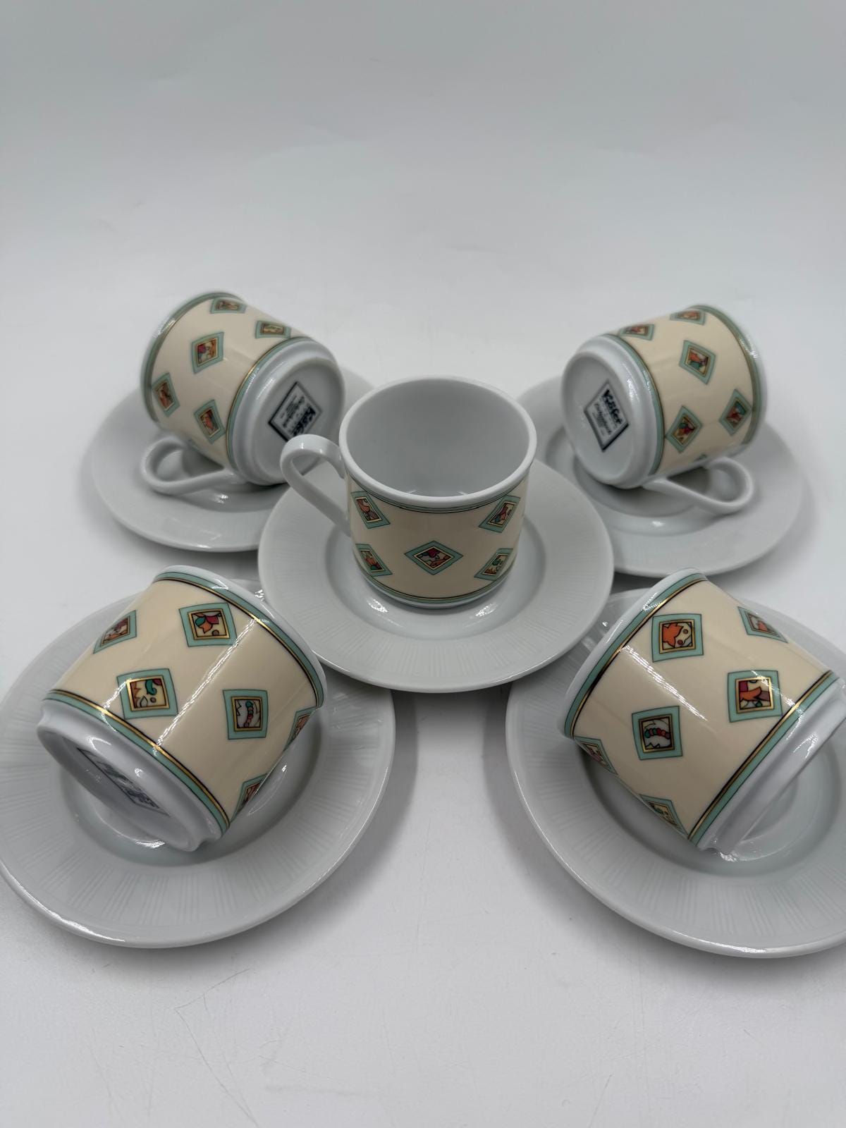Vintage Mokkatasse Set von Eschenbach Käfer 5 Tassen mit Untertassen Sammlerstück