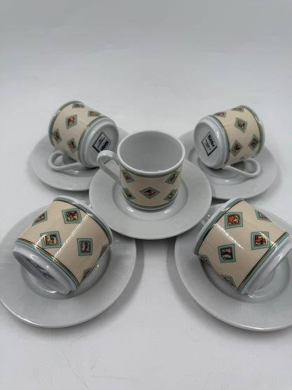 Vintage Mokkatasse Set von Eschenbach Käfer 5 Tassen mit Untertassen Sammlerstück