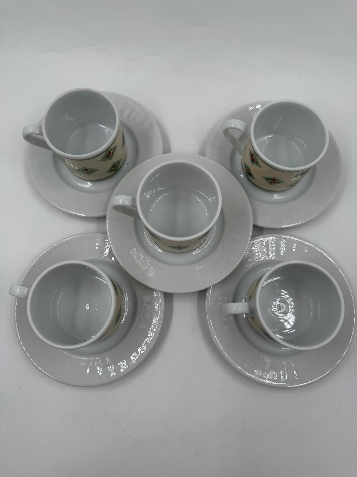 Vintage Mokkatasse Set von Eschenbach Käfer 5 Tassen mit Untertassen Sammlerstück