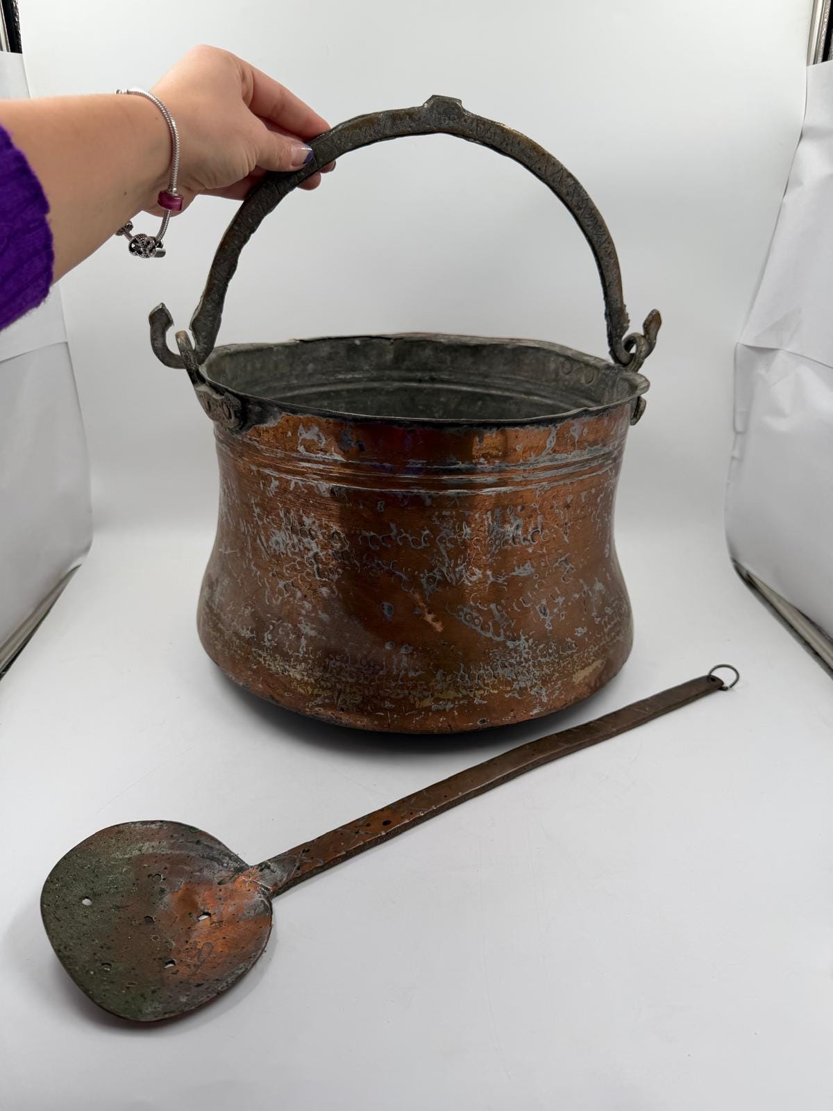 Vintage Dose Kupfer mit Kupferlöffel Set von 2 selten