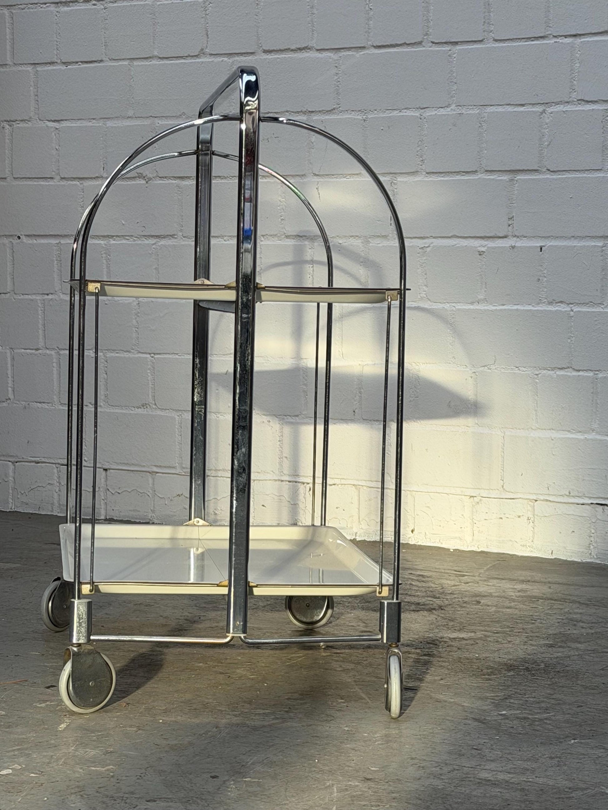 Vintage Servierwagen klappbar Chrom 2 Ebenen von Bauhaus Westdeutschland