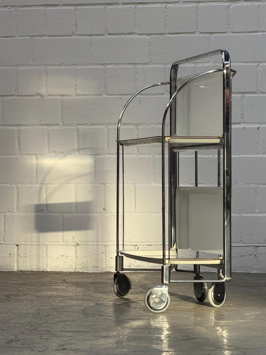 Vintage Servierwagen klappbar Chrom 2 Ebenen von Bauhaus Westdeutschland