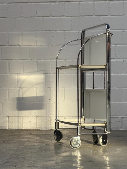 Vintage Barwagen Chrom Creme Tischwagen mit 2 Ebenen klappbar