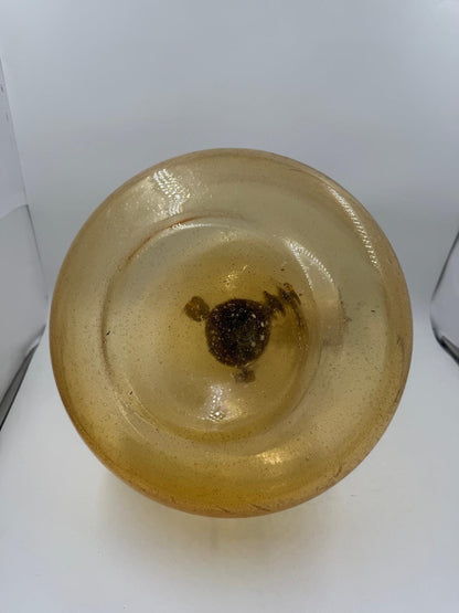 Vintage Hängelampe Amber mit Luftblasen Glas und Metallteilen in Goldfarben