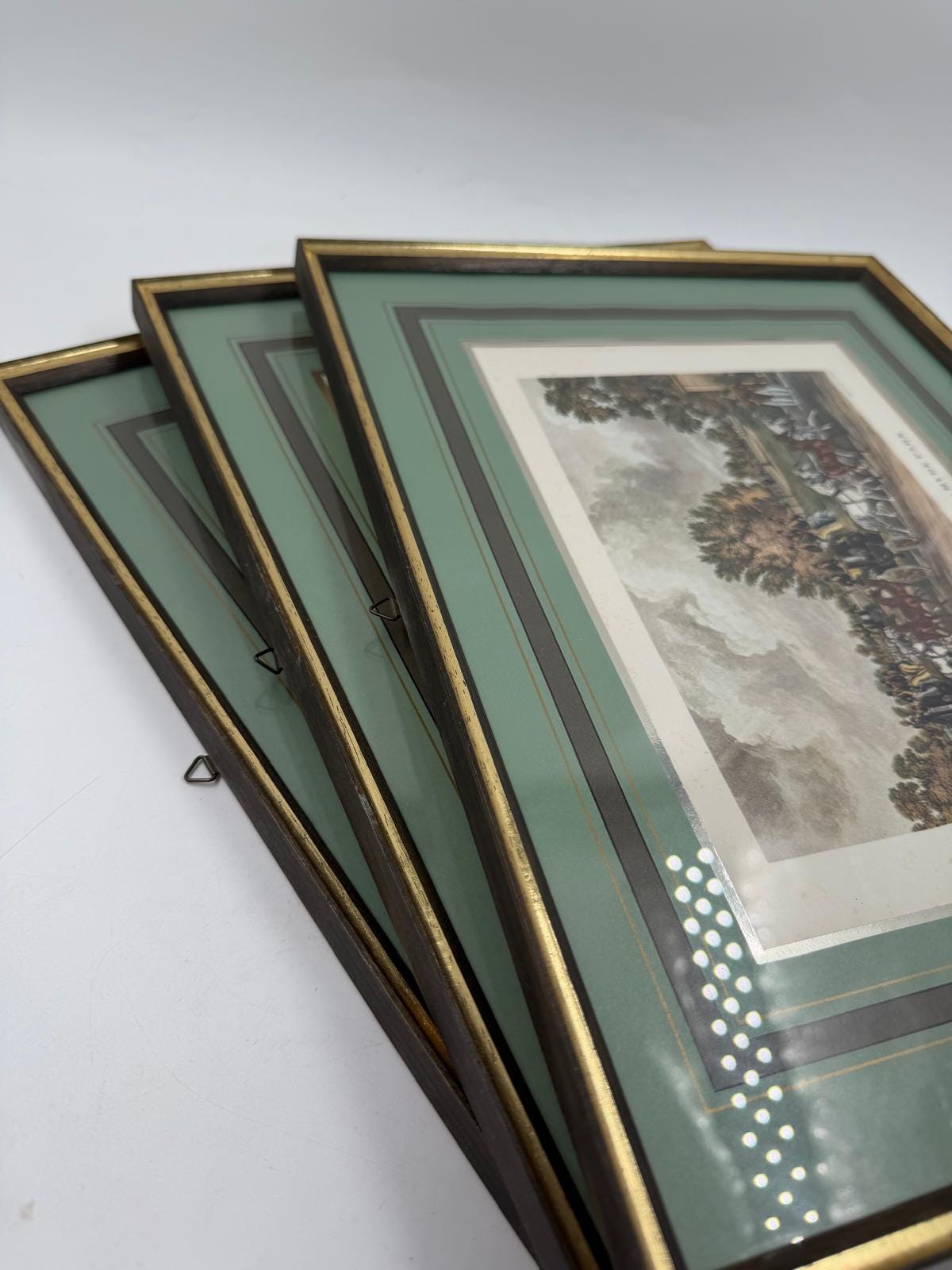 Vintage Druckbild „Königreich Hannover“ Set von 3 von James Pollard für G. Reeves grün-gold-silber