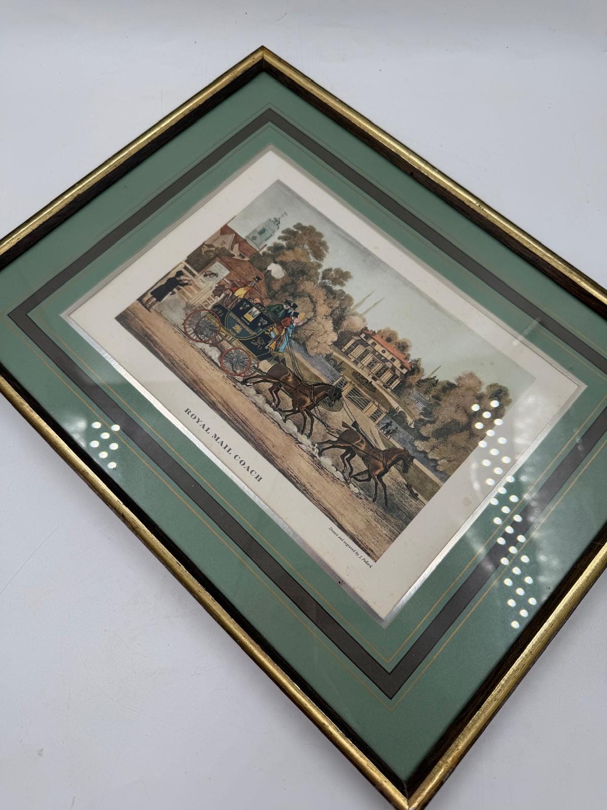 Vintage Druckbild „Königreich Hannover“ Set von 3 von James Pollard für G. Reeves grün-gold-silber