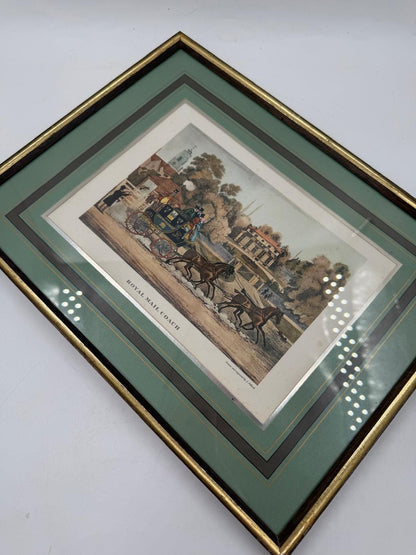 Vintage Druckbild „Königreich Hannover“ Set von 3 von James Pollard für G. Reeves grün-gold-silber
