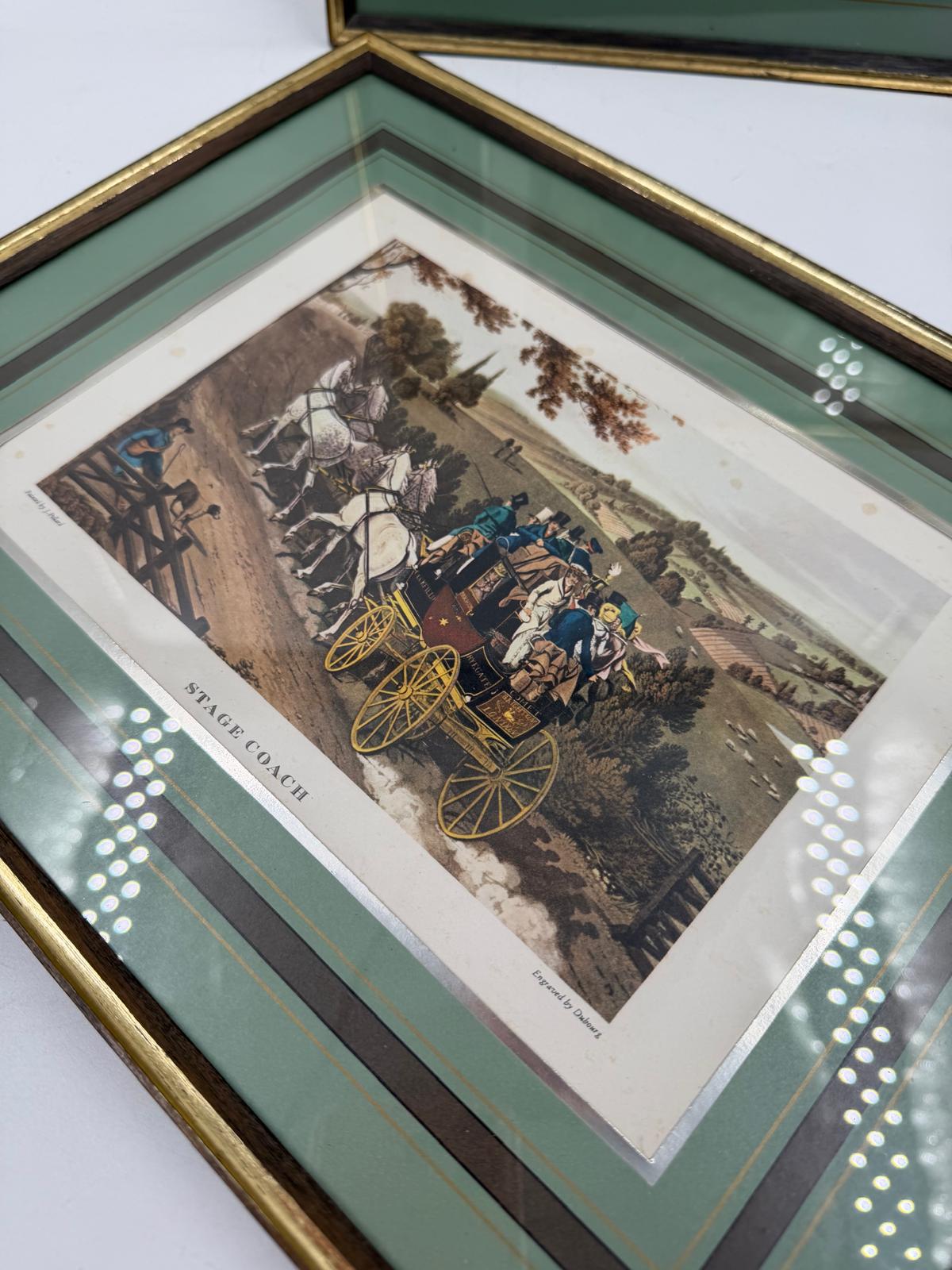Vintage Druckbild „Königreich Hannover“ Set von 3 von James Pollard für G. Reeves grün-gold-silber
