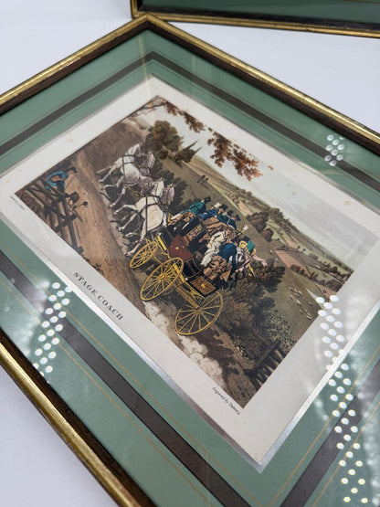 Vintage Druckbild „Königreich Hannover“ Set von 3 von James Pollard für G. Reeves grün-gold-silber