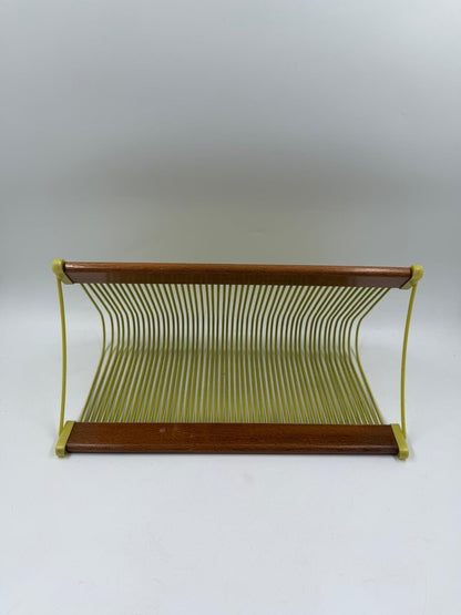 Vintage Vinylhalter von Polydor gelb Holz Draht