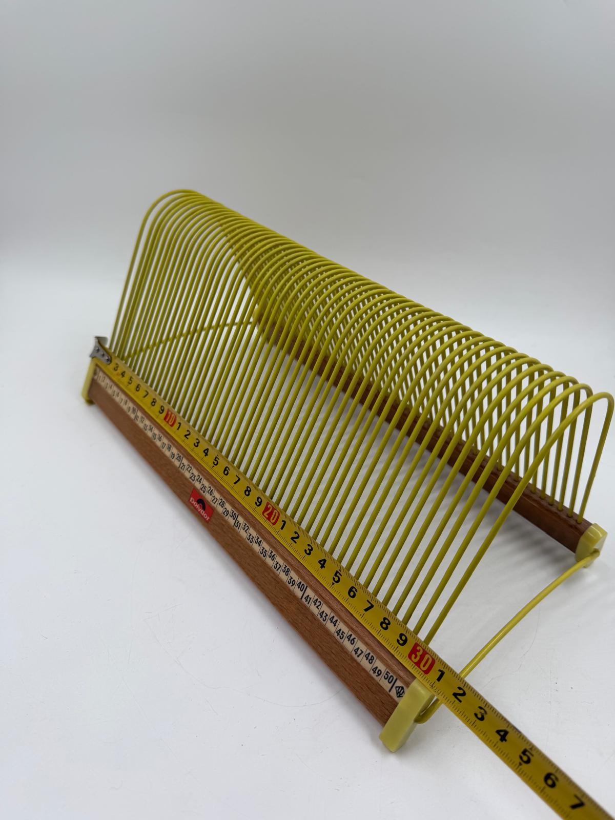 Vintage Vinylhalter von Polydor gelb Holz Draht