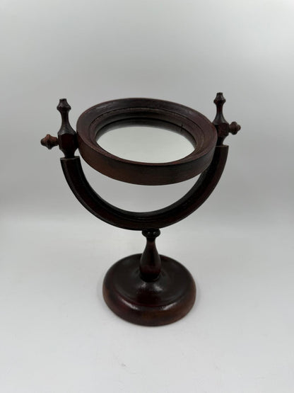Vintage Kosmetikspiegel drehbar aus Holz, Glas und Kunstleder