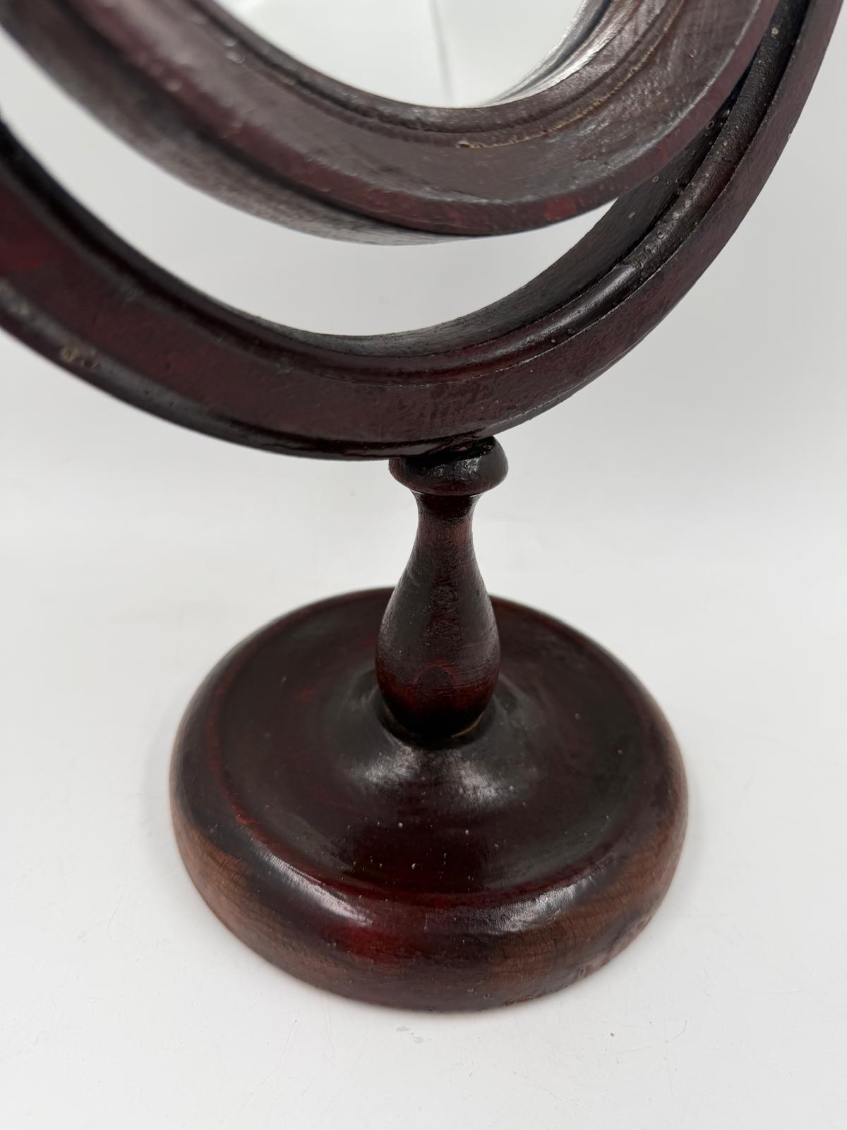 Vintage Kosmetikspiegel drehbar aus Holz, Glas und Kunstleder