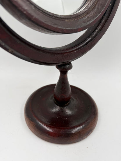 Vintage Kosmetikspiegel drehbar aus Holz, Glas und Kunstleder