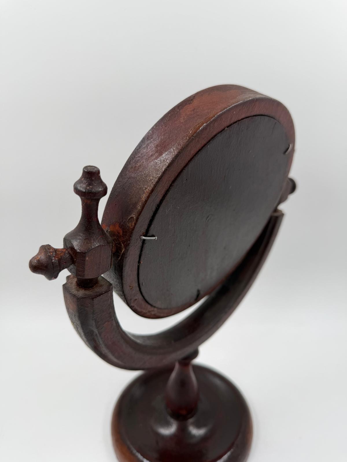 Vintage Kosmetikspiegel drehbar aus Holz, Glas und Kunstleder