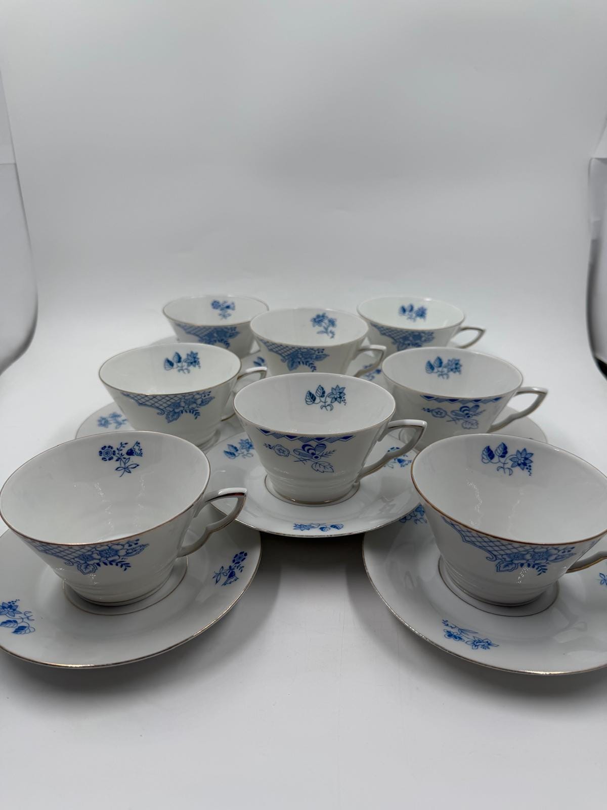 Vintage Geschirr Blaublüte 1382 von Hutschenreuther Arzberg Porzellan Set von 8