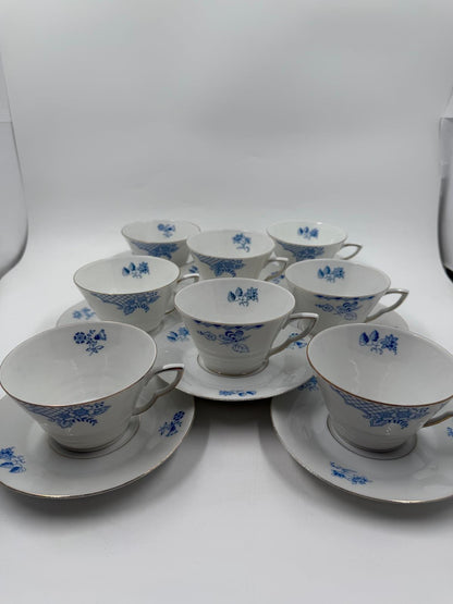Vintage Geschirr Blaublüte 1382 von Hutschenreuther Arzberg Porzellan Set von 8