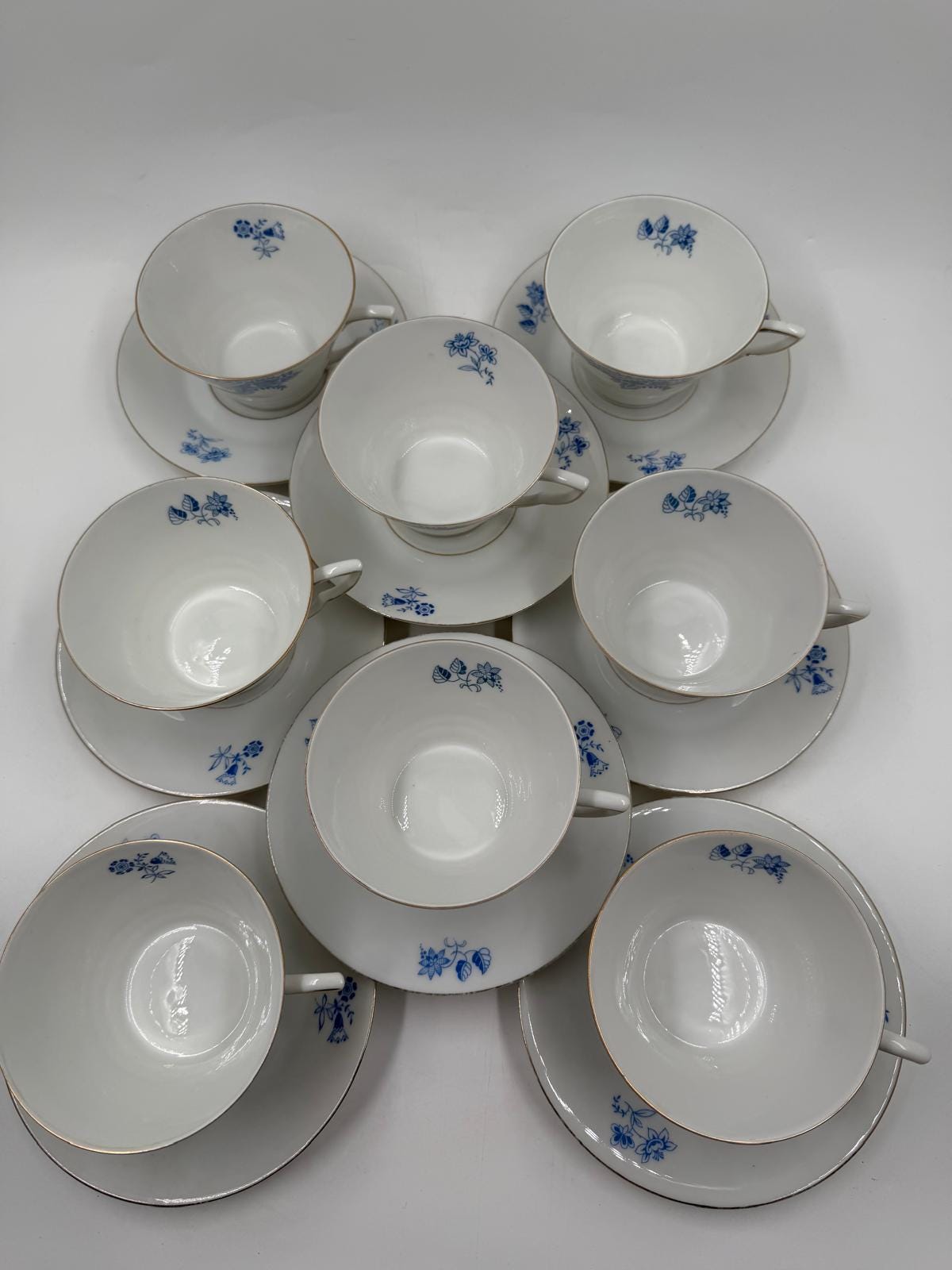 Vintage Geschirr Blaublüte 1382 von Hutschenreuther Arzberg Porzellan Set von 8
