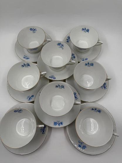 Vintage Geschirr Blaublüte 1382 von Hutschenreuther Arzberg Porzellan Set von 8