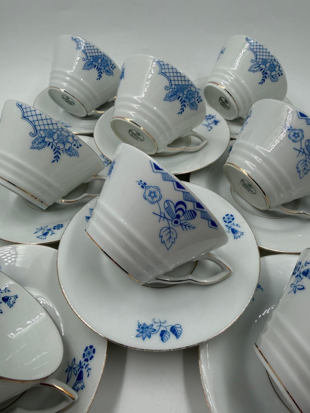 Vintage Geschirr Blaublüte 1382 von Hutschenreuther Arzberg Porzellan Set von 8