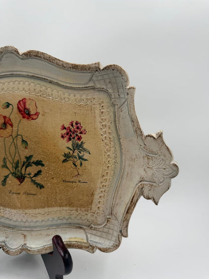 Vintage Tablett Florentiner Stil mit Mohnblumen