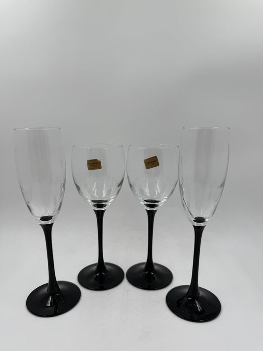 Vintage Glas Set von 4 Gläsern von Luminarc schwarz Fuß