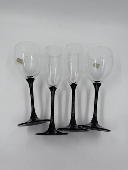 Vintage Glas Set von 4 Gläsern von Luminarc schwarz Fuß