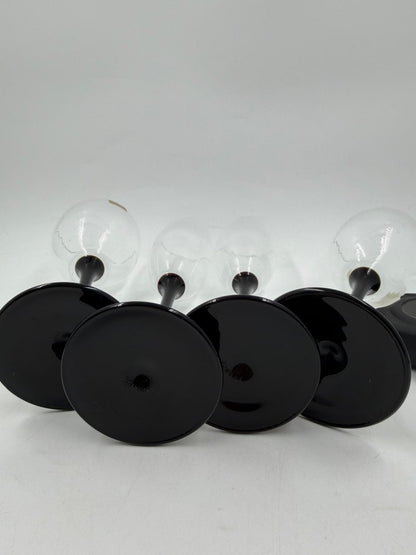 Vintage Glas Set von 4 Gläsern von Luminarc schwarz Fuß