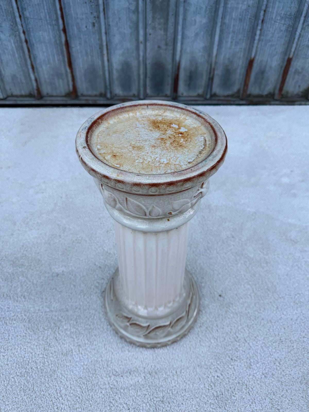 Vintage Blumensäule Keramik Blätterrelief 44 cm hoch
