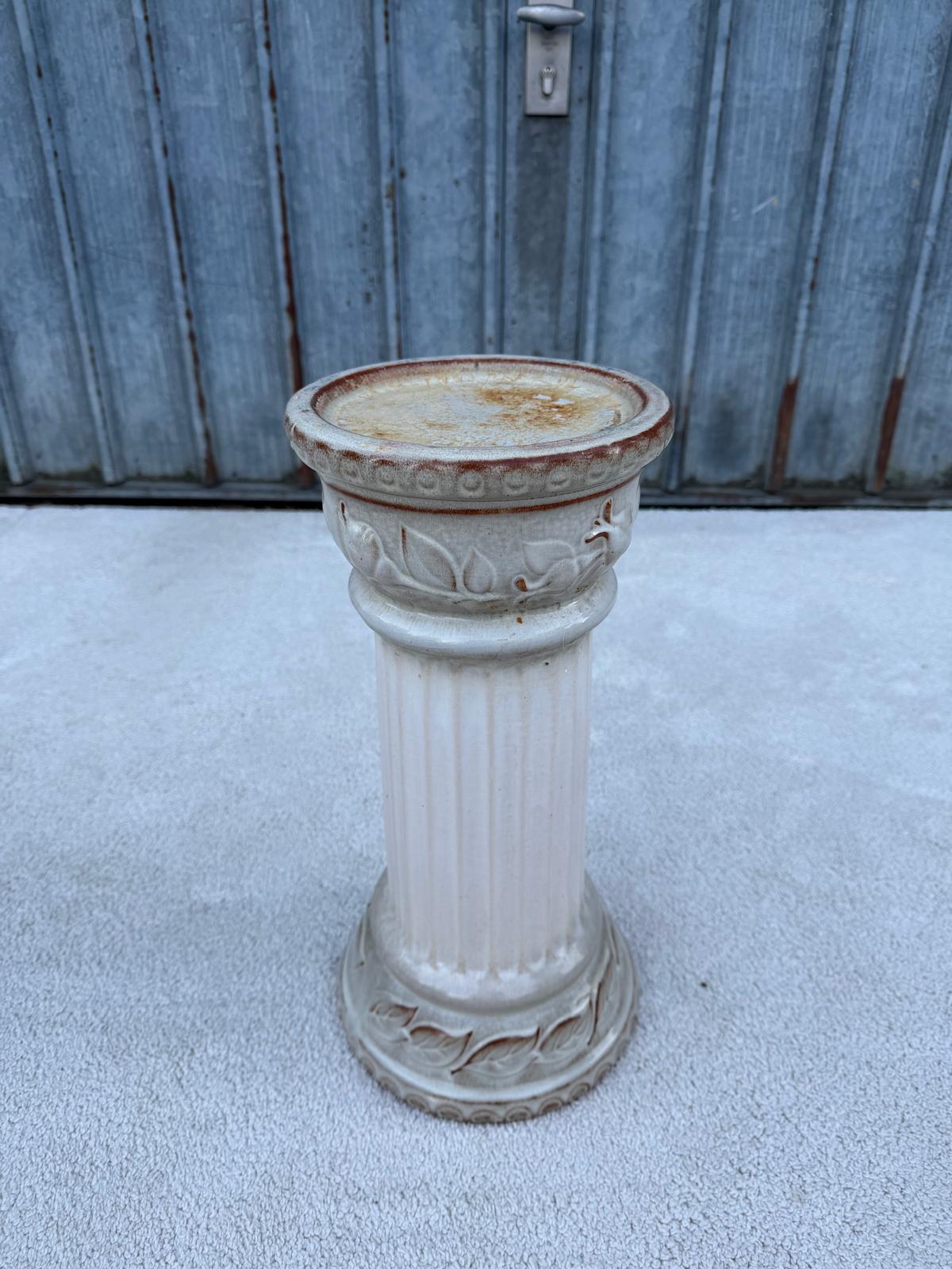 Vintage Blumensäule Keramik Blätterrelief 44 cm hoch