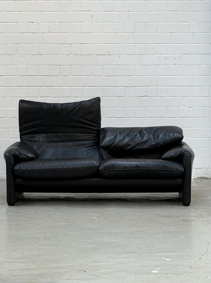 Vintage Sofa Maralunga von Vico Magistretti für Cassina in schwarzem Leder