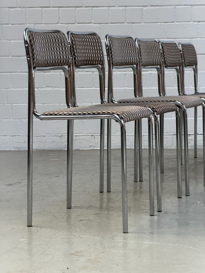 Vintage dining chair made of chrome-plated tubular steel with fabric upholstery
