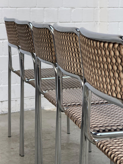 Vintage Esszimmerstuhl aus verchromtem Stahlrohr mit Stoffbezug