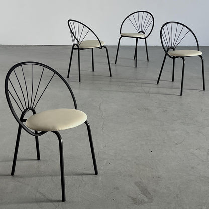 Vintage Garten- oder Esszimmerstuhl Set von 4 im Stil von Paolo Pallucco, schwarzes Metall, neu bezogen
