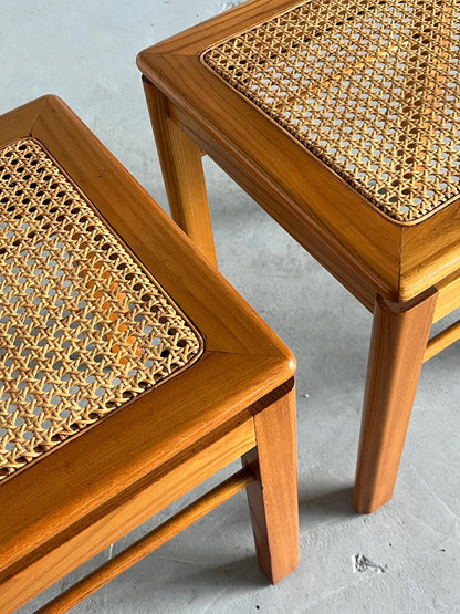 Vintage Esszimmerstuhl mit drehbarer Rückenlehne aus Esche und Geflecht, Set von 4, Italien 1970er