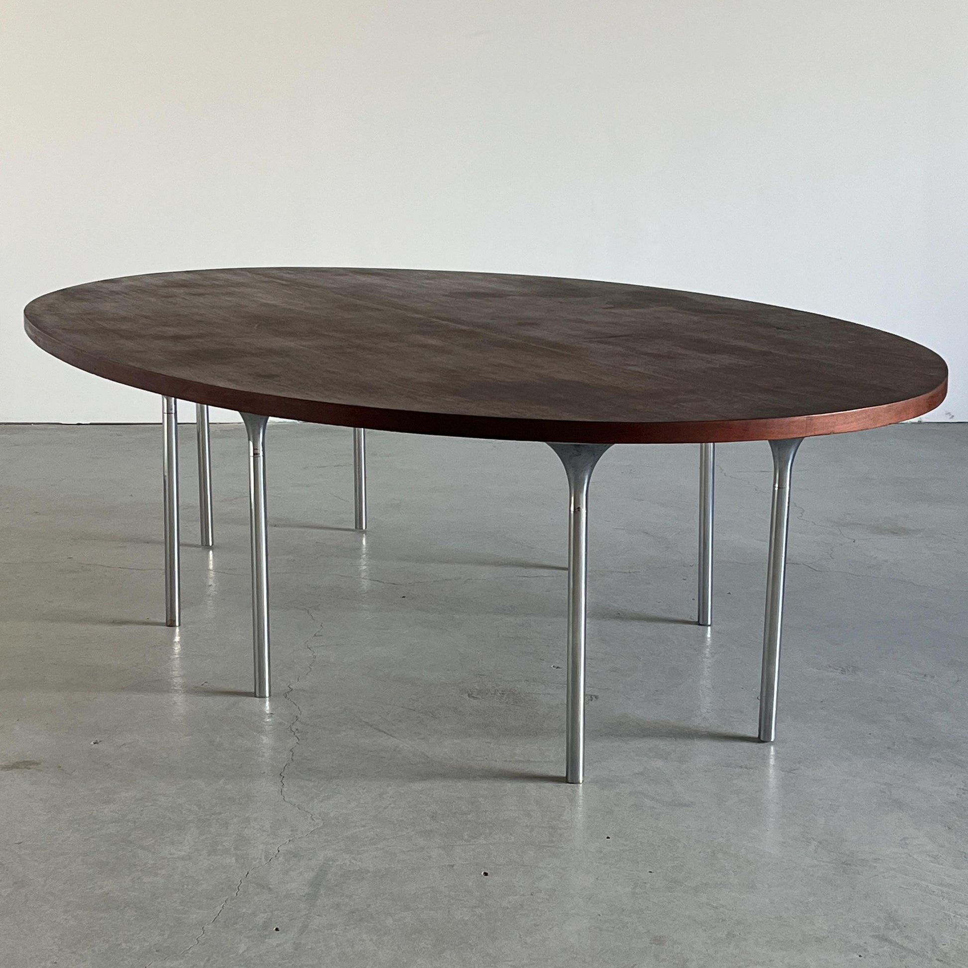 Vintage Konferenztisch oval aus Palisanderfurnier und Chromstahl, Deutschland, 1970er