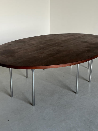 Vintage Konferenztisch oval aus Palisanderfurnier und Chromstahl, Deutschland, 1970er