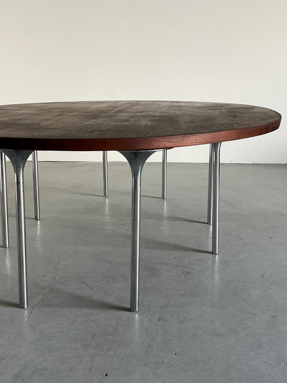 Vintage Konferenztisch oval aus Palisanderfurnier und Chromstahl, Deutschland, 1970er