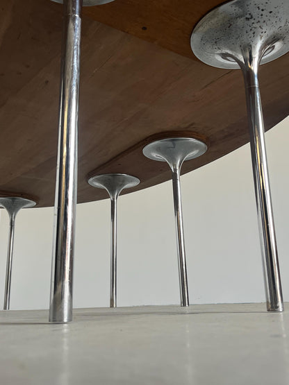 Vintage Konferenztisch oval aus Palisanderfurnier und Chromstahl, Deutschland, 1970er