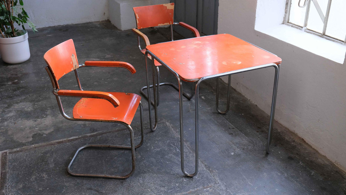 Vintage Tisch B 10 von Marcel Breuer für Mora orange